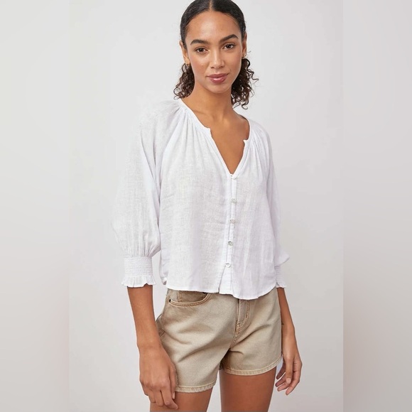 Rails Mariah Linen Button Front Top White - Picture 5 of 11